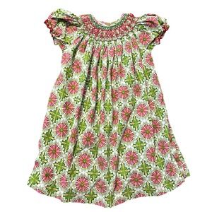 Royal Child Girls Corduroy Smocked Dress Pink Green Floral Geometric Size 4/5